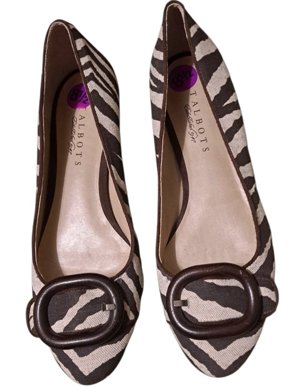 Talbots Brown and Cream Zebra-Print Buckle Flats